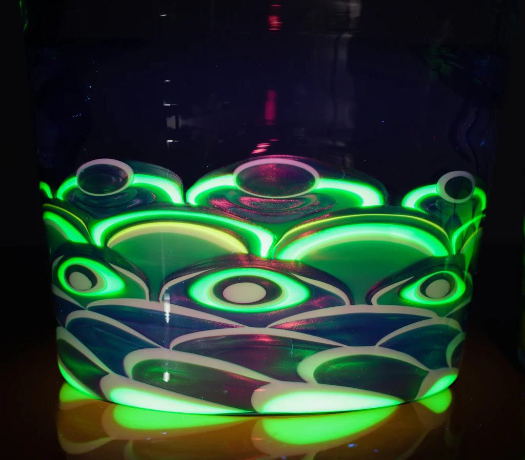 Glass Set Art Ware •Mandala Drinking Glass• 3 Piece Set • UV Reactive Uranium