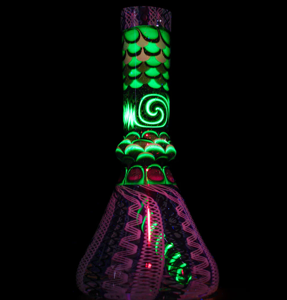 Grey Mandala Cymatic Scale Latticino || Dot-Stacked & Scaled || Inlayed Gold & AAA Mint Sphere Opal || UV Reactive Uranium Glass