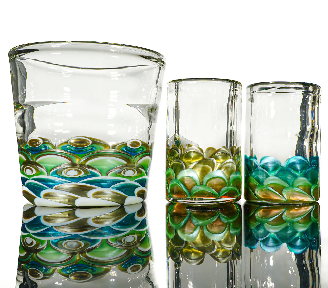 Glass Set Art Ware •Mandala Drinking Glass• 3 Piece Set • UV Reactive Uranium
