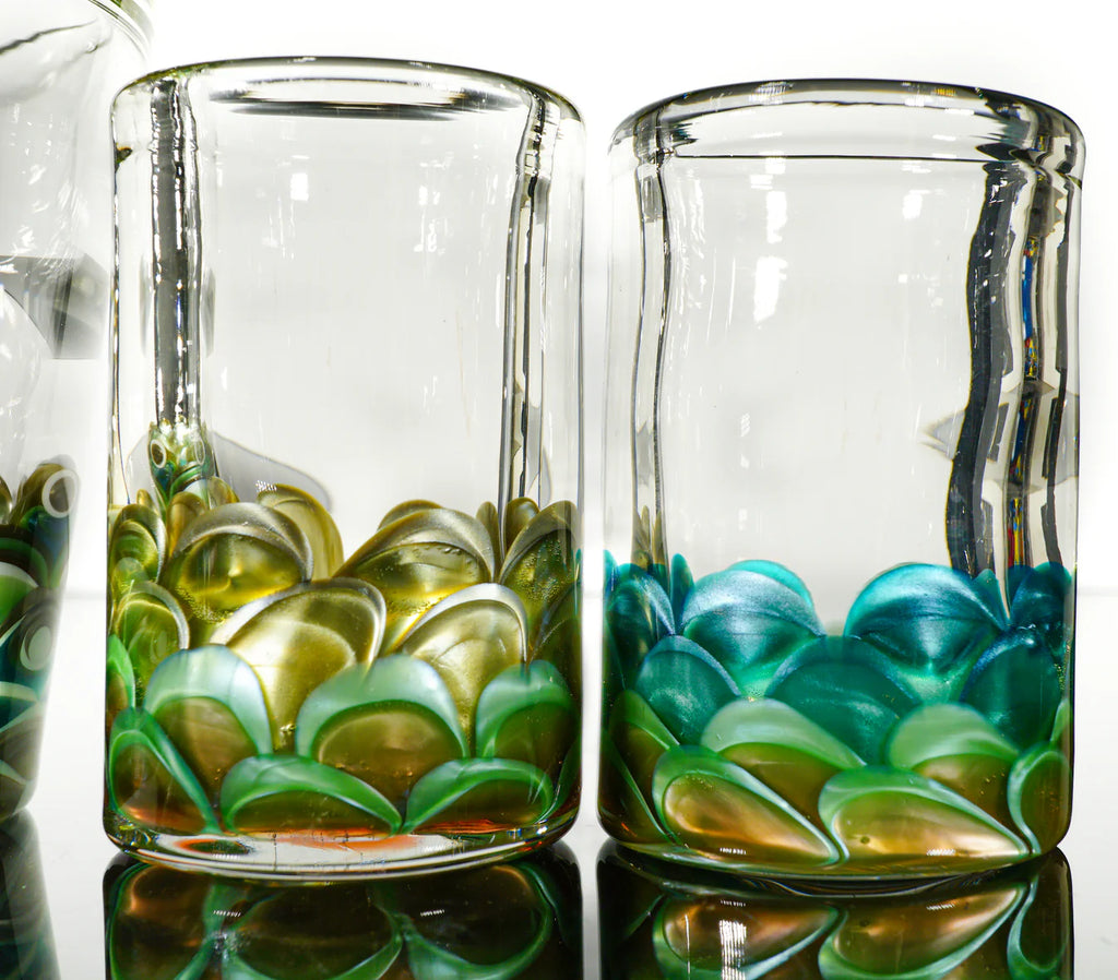 Glass Set Art Ware •Mandala Drinking Glass• 3 Piece Set • UV Reactive Uranium