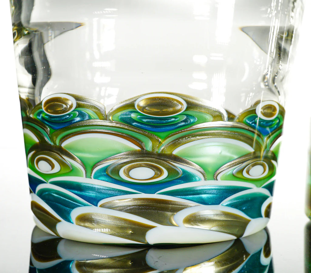 Glass Set Art Ware •Mandala Drinking Glass• 3 Piece Set • UV Reactive Uranium
