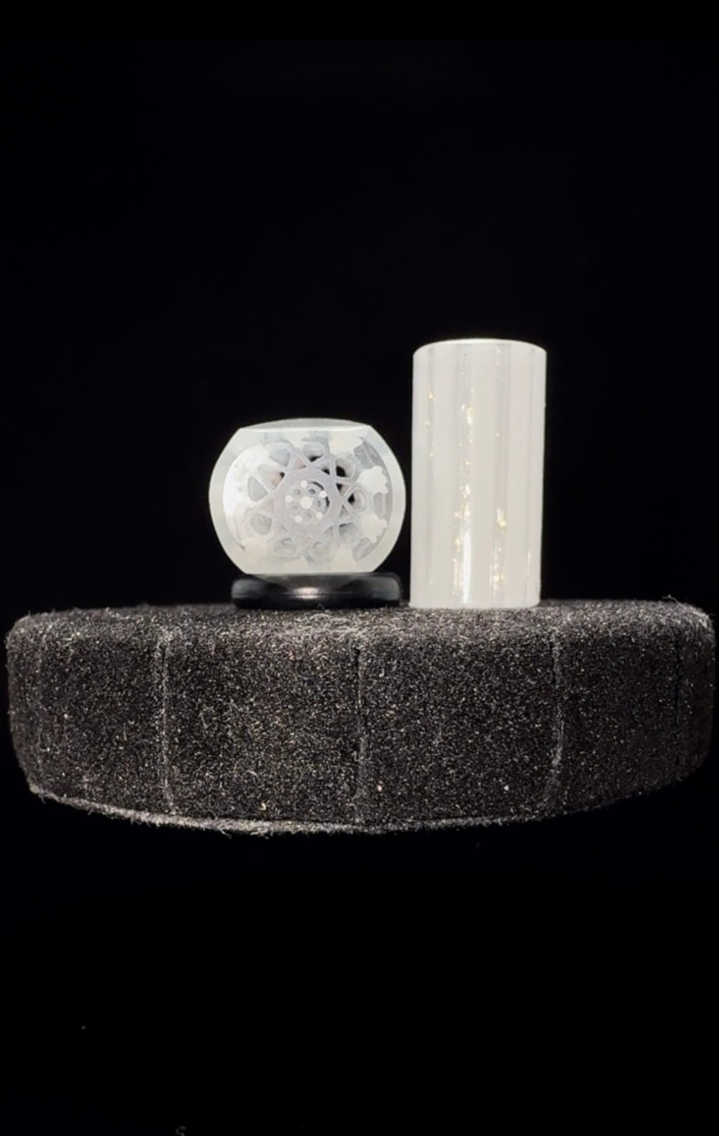 1 of 2 Exclusivly Paired 2 series High Lux Connoisseur Legacy 2 piece Set || #1) 9.5mm x 2mm Snub Nose I06 || #2) 13mm x 3cm High Lux Flat-Bill I08 || White Gold Aqua Glow GT-R.38 Exotic || One-of-One Original Hand Sculpted Geometric Glass Art WYG-I06-I08
