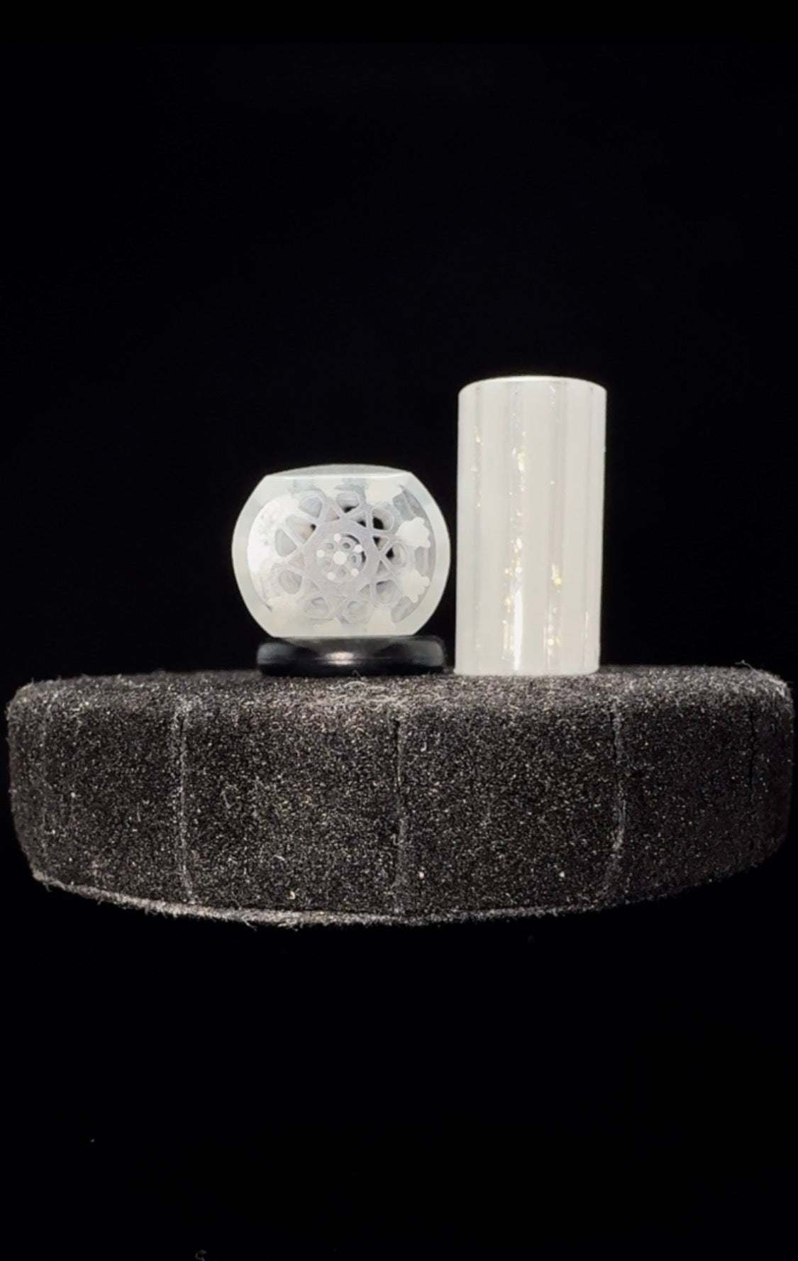 1 of 2 Exclusivly Paired 2 series High Lux Connoisseur Legacy 2 piece Set || #1) 9.5mm x 2mm Snub Nose I06 || #2) 13mm x 3cm High Lux Flat-Bill I08 || White Gold Aqua Glow GT-R.38 Exotic || One-of-One Original Hand Sculpted Geometric Glass Art WYG-I06-I08