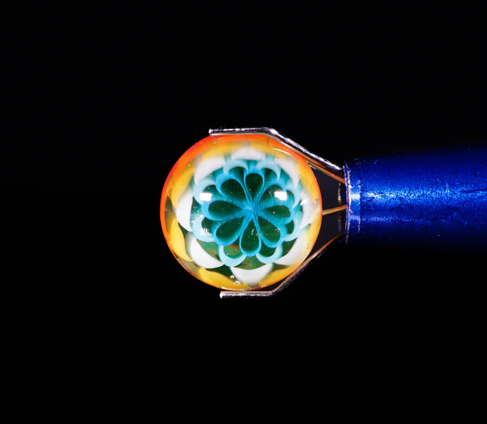 Encapsulated Cymatic Mandala Millifiore Pearl no.1 (7-9mm)|| Uranium Glass UV Reactive