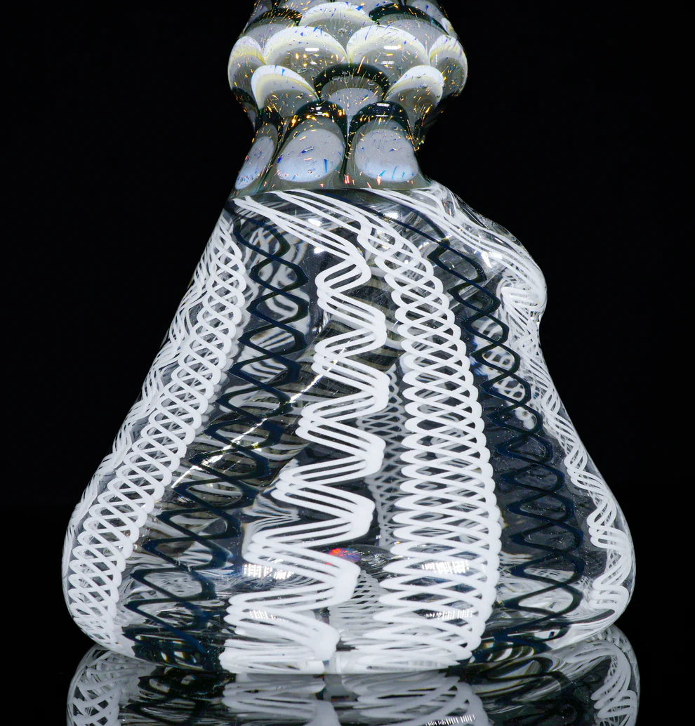 Grey Mandala Cymatic Scale Latticino || Dot-Stacked & Scaled || Inlayed Gold & AAA Mint Sphere Opal || UV Reactive Uranium Glass