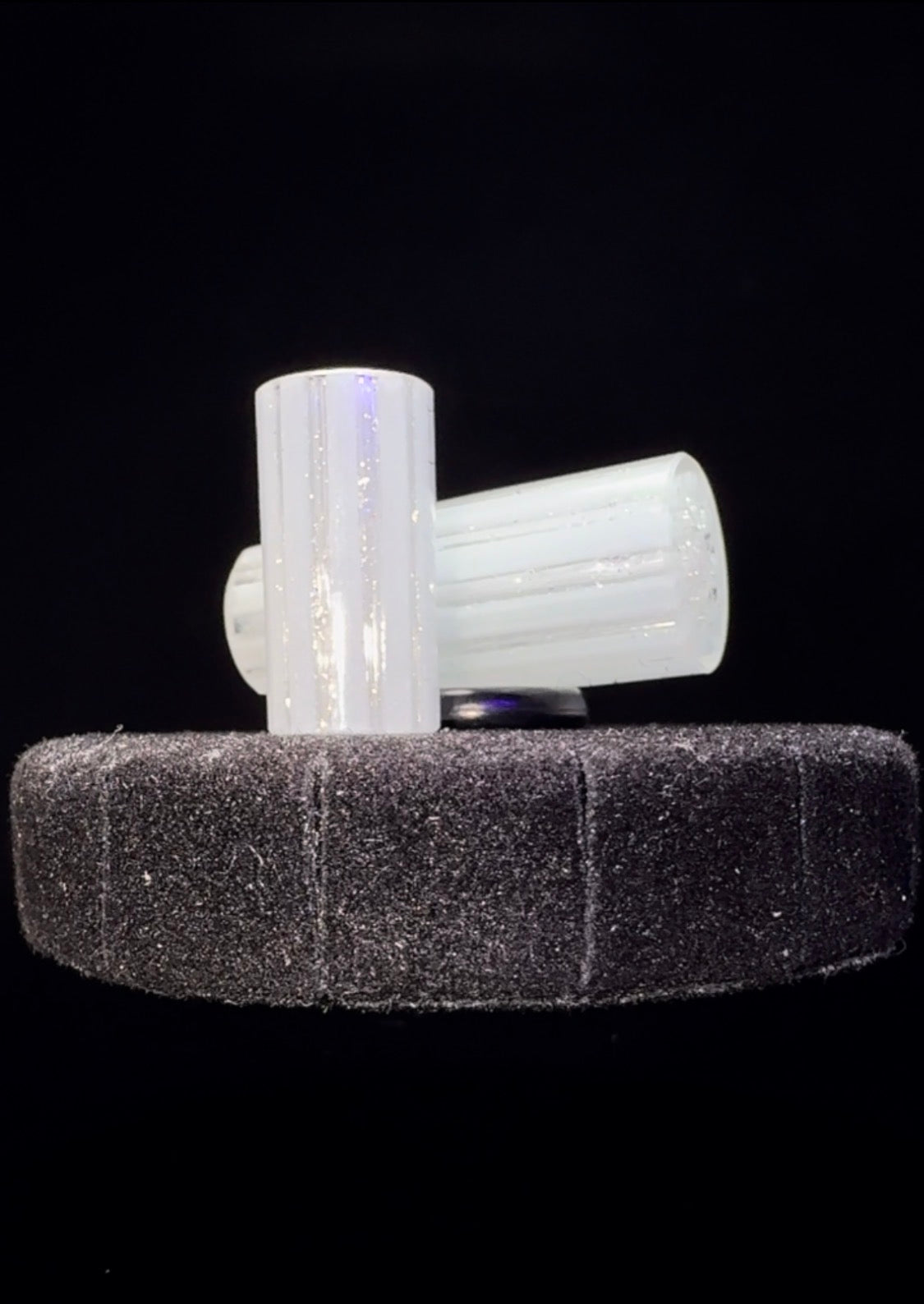 1 of 2 Exclusivly Paired 2 series High Lux Connoisseur Legacy 2 piece Set || #1) 9.5mm x 2mm Snub Nose I06 || #2) 13mm x 3cm High Lux Flat-Bill I08 || White Gold Aqua Glow GT-R.38 Exotic || One-of-One Original Hand Sculpted Geometric Glass Art WYG-I06-I08