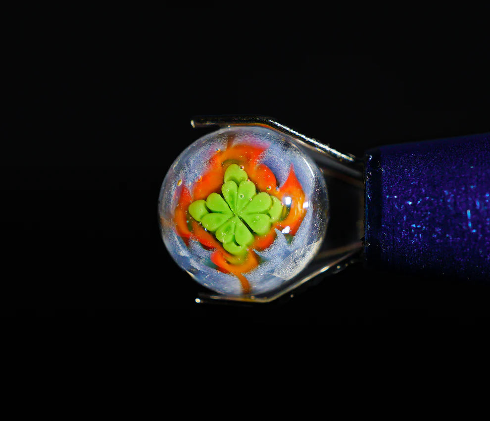 Four Leaf Clover Cymatic Mandala Pearl no.5 (7-9mm) || Original One-of-One Had Sculpted Glass Art