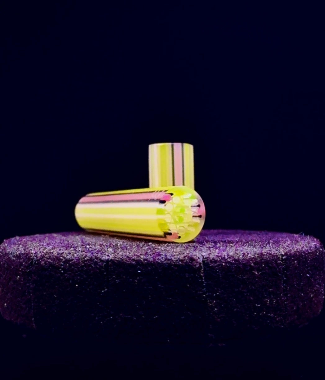 The Only 2 Piece Hi Lux Classic Connoisseur Day Set Pairing • One-Of-One Hand Sculpted Original Geometric Glass Art
— Tele-Magenta Dual UV Element Core || GT-R.24 Exotic E32 / E33  || #1) 8mm x 1.5cm Snub-Nose + #2) 8mm x 3.4cm The Standard