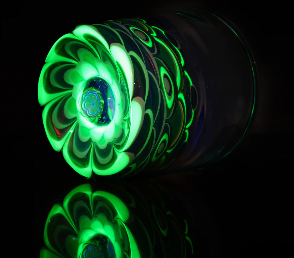 Glass Set Art Ware •Mandala Drinking Glass• 3 Piece Set • UV Reactive Uranium