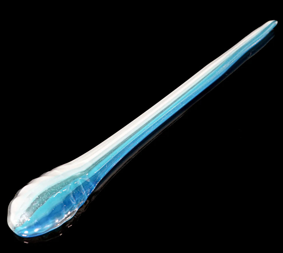 Silver Fumed, Fire and Ice UV Reactive Double Espresso Cup & Scalloped Spoon || Uranium Glassware ||