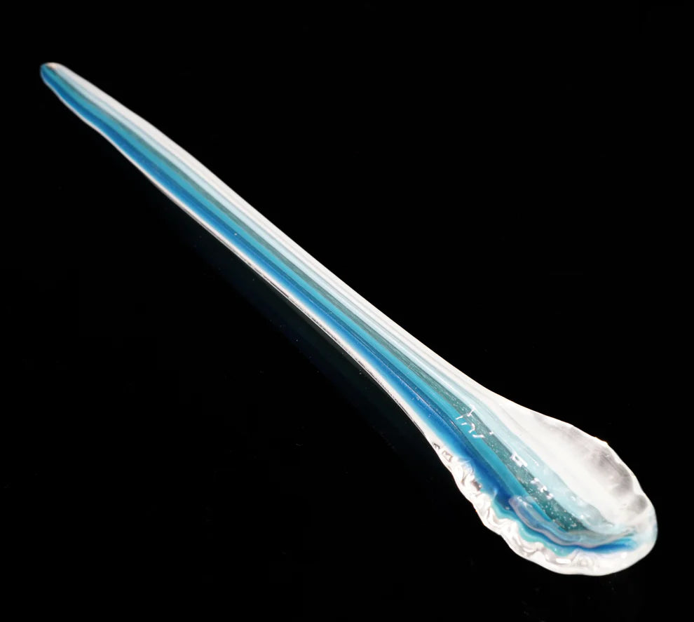 Silver Fumed, Fire and Ice UV Reactive Double Espresso Cup & Scalloped Spoon || Uranium Glassware ||