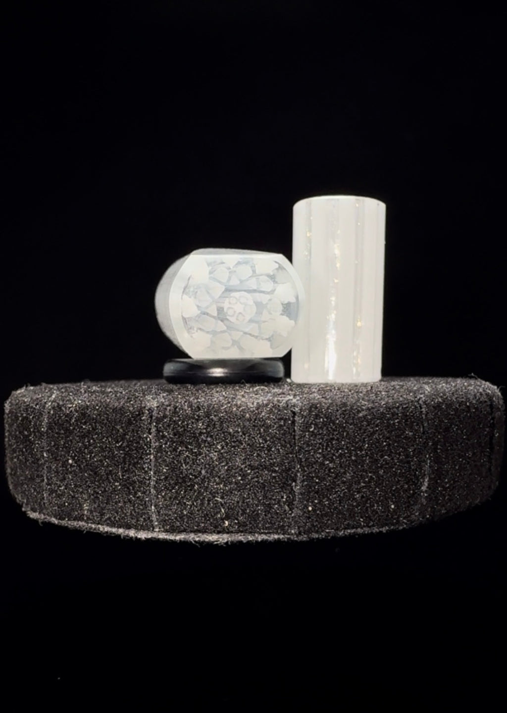 1 of 2 Exclusivly Paired 2 series High Lux Connoisseur Legacy 2 piece Set || #1) 9.5mm x 2mm Snub Nose I06 || #2) 13mm x 3cm High Lux Flat-Bill I08 || White Gold Aqua Glow GT-R.38 Exotic || One-of-One Original Hand Sculpted Geometric Glass Art WYG-I06-I08