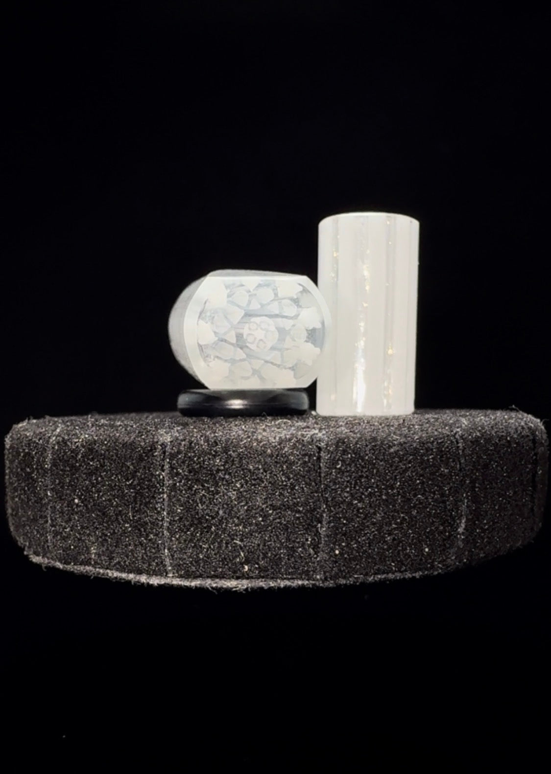 1 of 2 Exclusivly Paired 2 series High Lux Connoisseur Legacy 2 piece Set || #1) 9.5mm x 2mm Snub Nose I06 || #2) 13mm x 3cm High Lux Flat-Bill I08 || White Gold Aqua Glow GT-R.38 Exotic || One-of-One Original Hand Sculpted Geometric Glass Art WYG-I06-I08