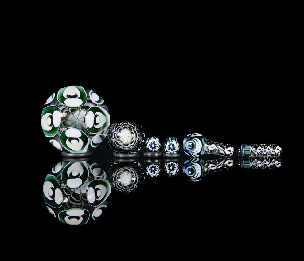 Master Marble 6 series || B&W Dot-stacked UV Reactive Uranium Glass||