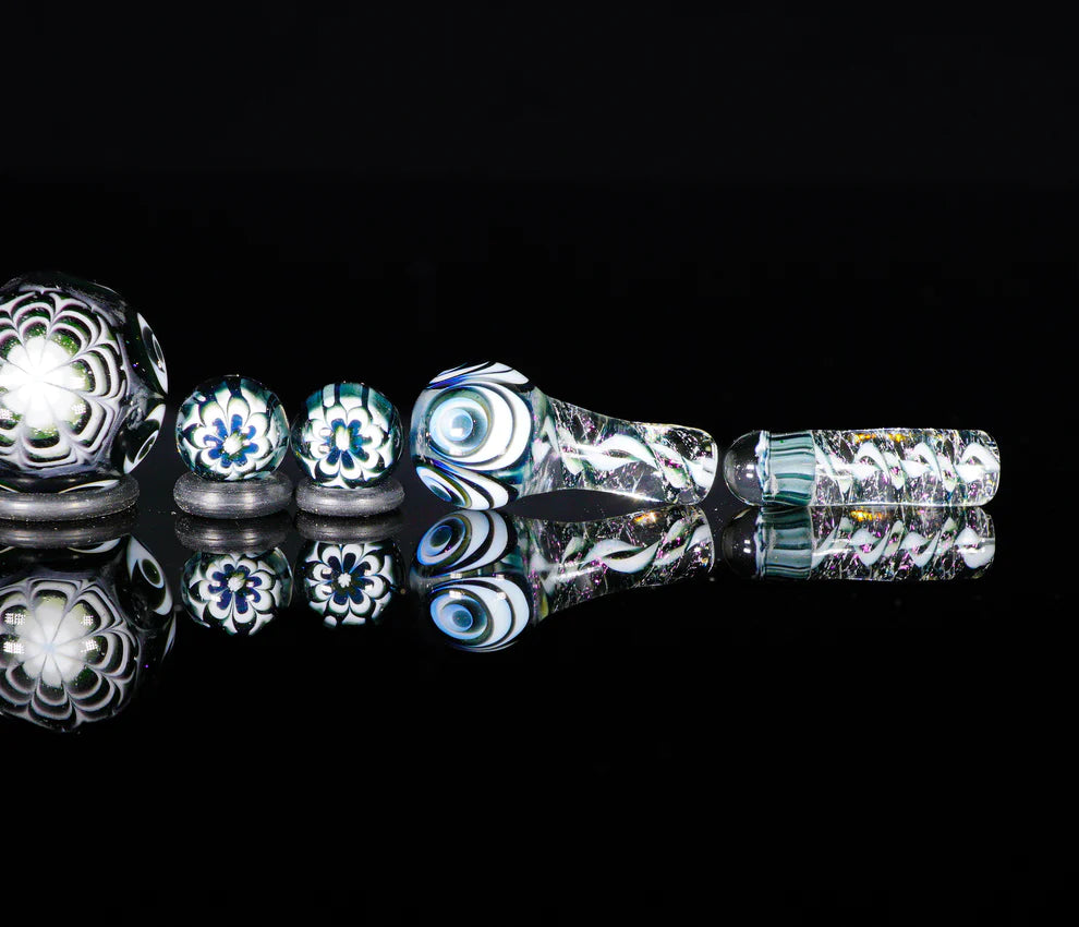 Master Marble 6 series || B&W Dot-stacked UV Reactive Uranium Glass||