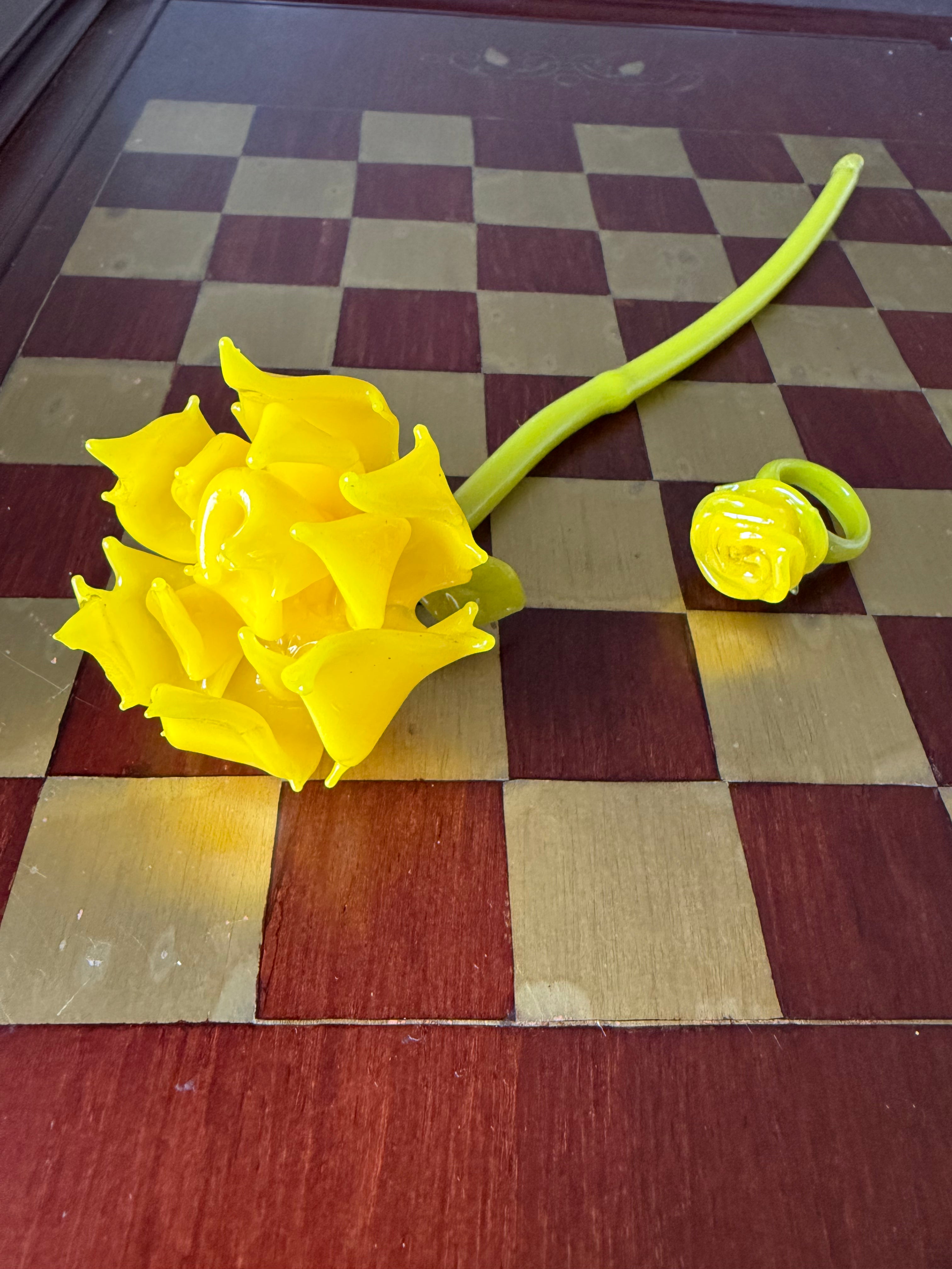 CANARY LEMON DROP GLASS FLOWER & MATCHING RING SET