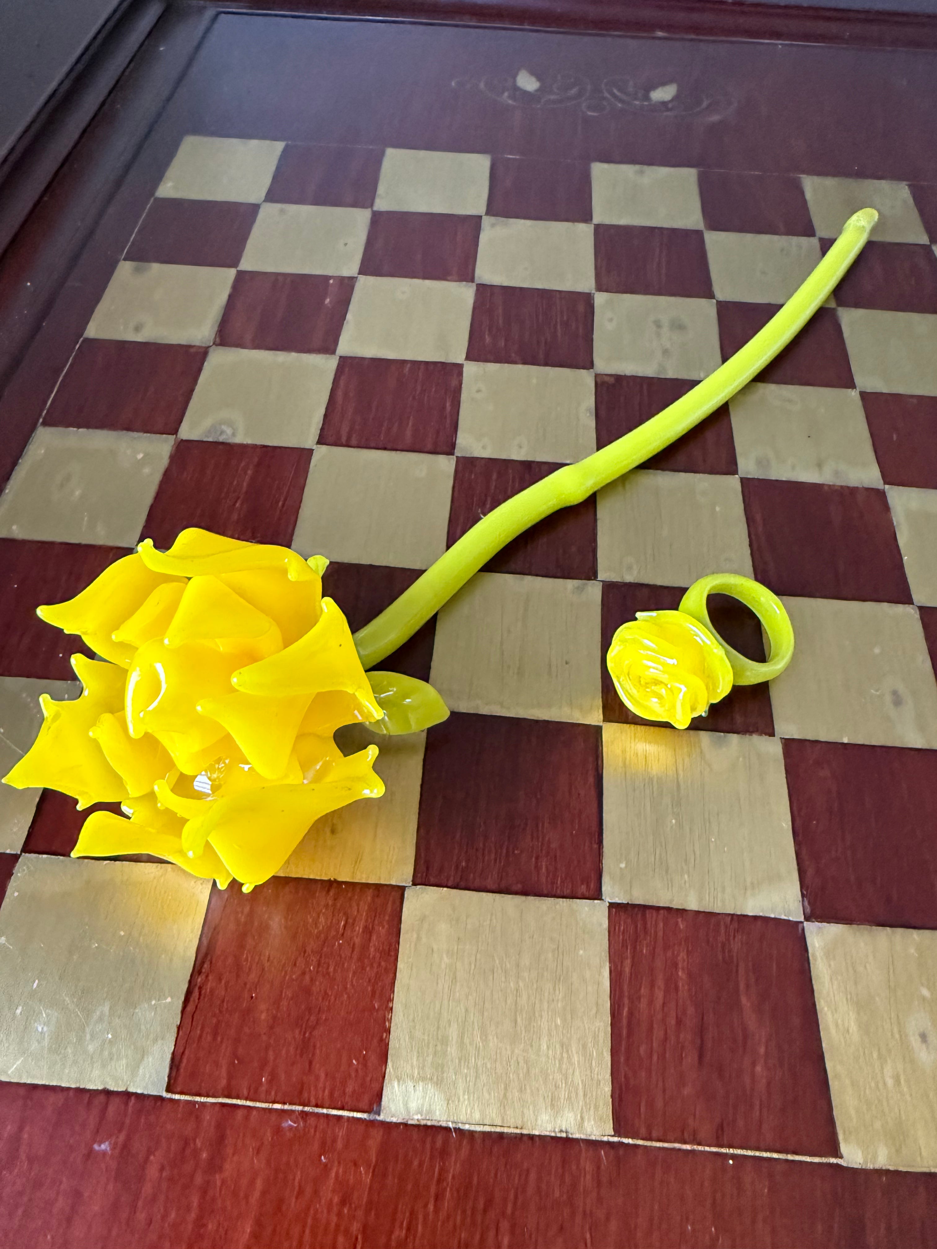 CANARY LEMON DROP GLASS FLOWER & MATCHING RING SET