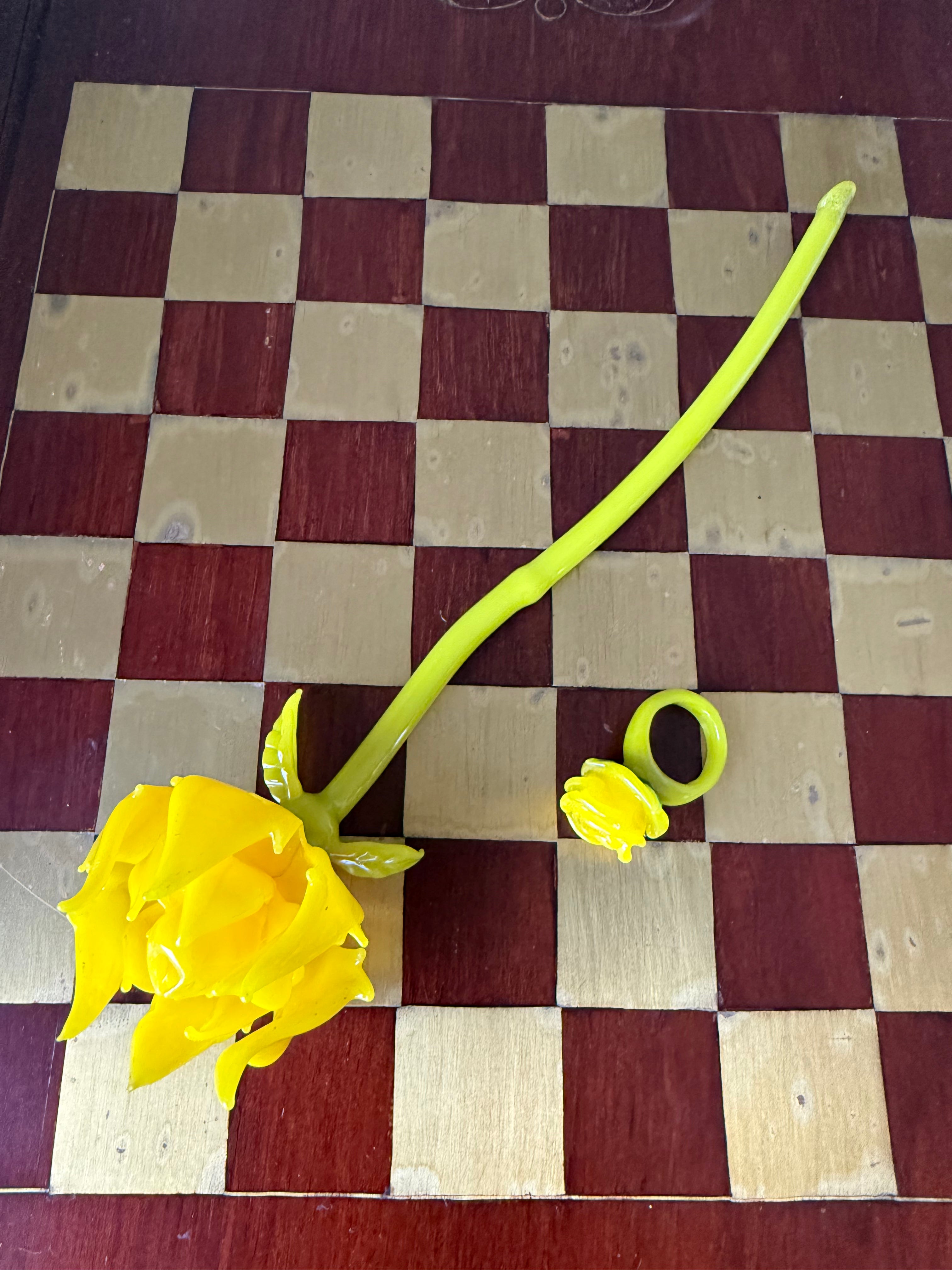 CANARY LEMON DROP GLASS FLOWER & MATCHING RING SET